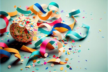 Obraz premium Generative AI illustration of confetti and paper streamer as party decoration
