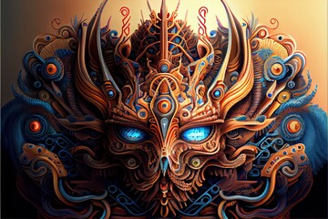 Generative AI illustration of higher, yoga relax chill out dmt visions spirit. 7 colored chakras meditation DMT hallucinations. Multiverse connected through a nervous system - trippy psychedelic