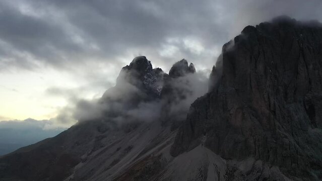 Aerial video of Monte Re Gosla in the Italian Dolomites (Passo Gio)