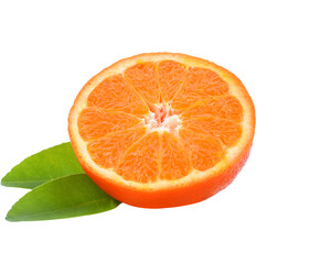tangerine or mandarin fruit with leaves isolated  transparent png