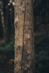 Wood parasite tracks on the dry tree