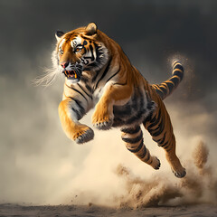 Roaring and Jumping Tiger. Generative AI