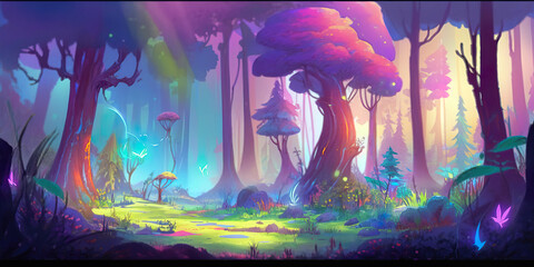 Enchanted Forest with Towering Trees and Mythical Creatures   Generative AI