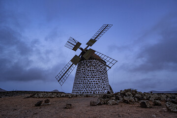 Lonely windmill on Fuerteventura desert