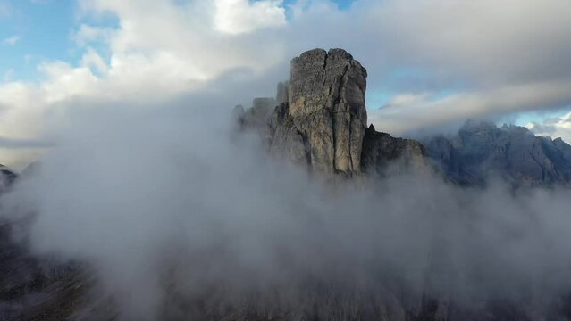 Aerial video of Monte Re Gosla in the Italian Dolomites (Passo Gio)