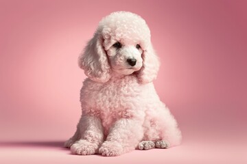 A Lovely Poodle Dog in a Soft Pink Background Generative AI