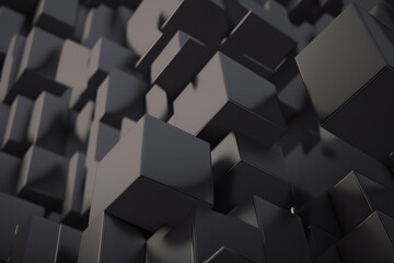 3D black graphite cubes background