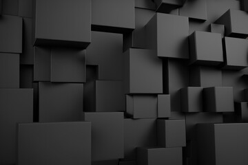 3D black graphite cubes background