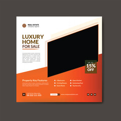 Real estate nice interior exterior house building social media post digital, web banner, editable, colorful, modern layout design.
