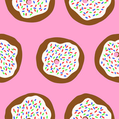 Donuts pattern. Vector illustration in cartoon flat style isolated on pink background