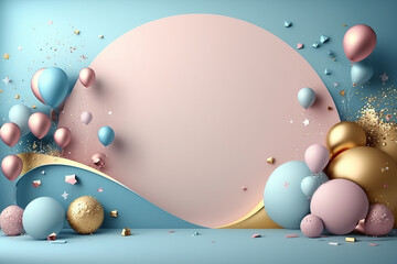 Colorful birthday background with balloons and place for text. Illustration AI Generative