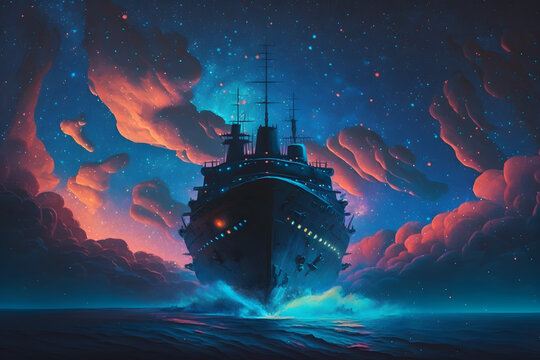 Ship floating in the cosmic ocean the sense of memory dominates, made with Generative AI