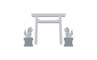 神明鳥居と狛犬のイラスト