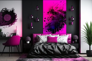 Modern Bedroom Interior Design 3d Illustration Created by Generative AI