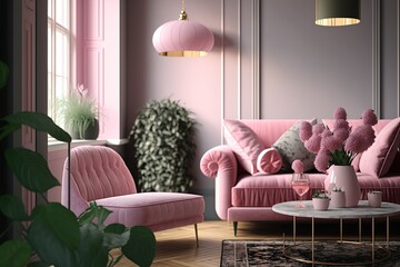 Modern and  luxury minimalist interior of living room ,3d render interior design Generative AI
