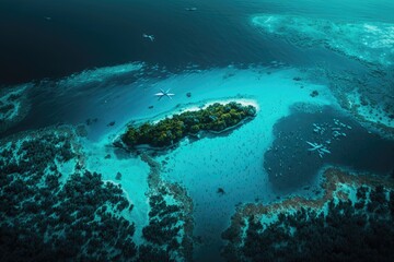 Fototapeta na wymiar Astonishing Aerial View of Blue Tropical Sea Generative AI