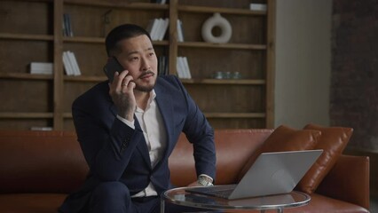 Businessman talking on phone call, man answering a conversation