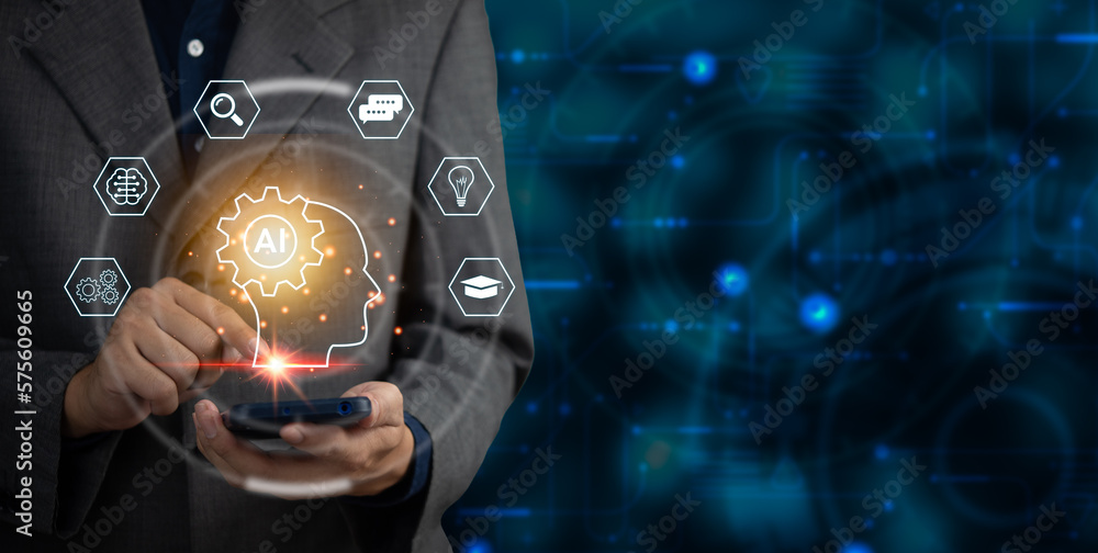 Poster ai artificial intelligence and conversational chatbots businesses digital technology interact with a