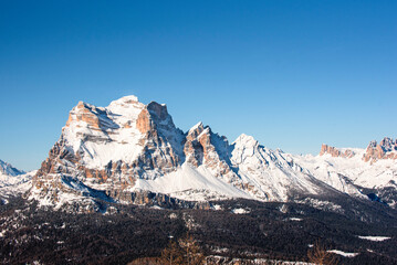 View of Monte Pelmo coverd by snow in winter sunny day