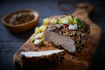 Delicious turkey breast seasoned with sesame