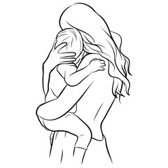 Mother and Kid Line Drawing.