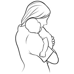 Mother and Kid Line Drawing.