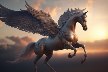 Magnificent Sight of a Winged Horse Soaring in the Heavens