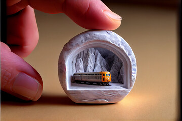 Small model of a train in a small ornament, generative ai