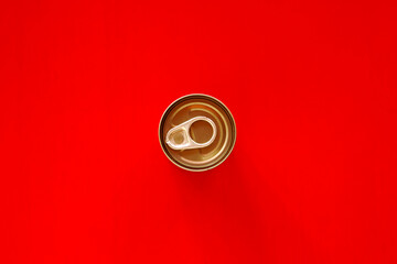 canned food on red background