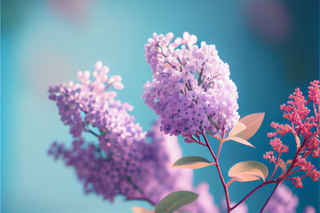 Purple lilac flowers spring blossom background, AI Generated