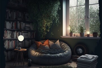 a cozy reading corner with adequate lighting and lights, an excellent place for reading and a bit of relaxation