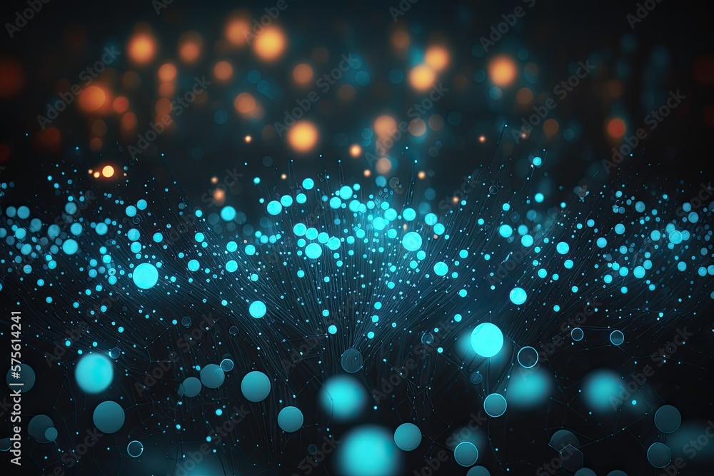 Aufkleber abstract blue or gold dot moving and growing connecting neural network. technology background. digit