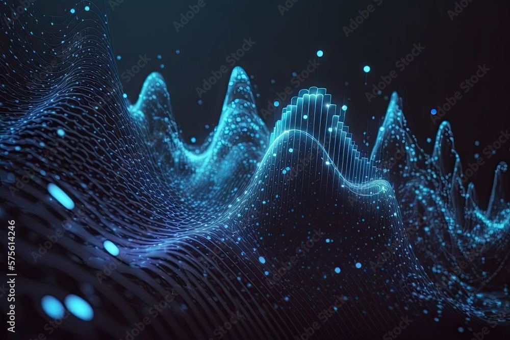 Aufkleber abstract blue or gold dot moving and growing connecting neural network. technology background. digit