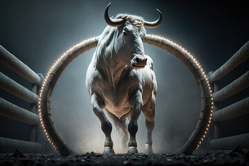 Strong, Angry, White Bull in the Ring ready for the Battle Generative AI