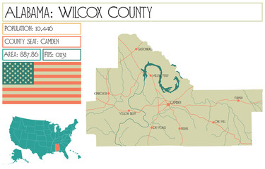Large and detailed map of Wilcox county in Alabama, USA.