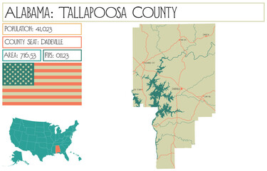 Large and detailed map of Tallapoosa county in Alabama, USA.