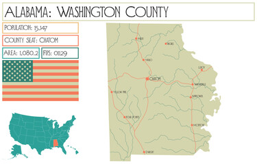 Large and detailed map of Washington county in Alabama, USA.
