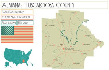 Large and detailed map of Tuscaloosa county in Alabama, USA.