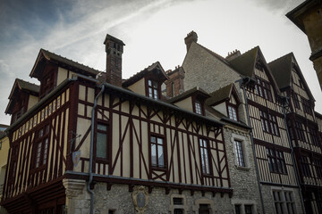 MORET SUR LOING - FRANCE - February 2023: View on the medieval city of Moret sur Loing in Seine et Marne in France with his timbered house