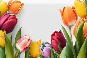 Tulip border on white background as digital illustration (Generative AI)