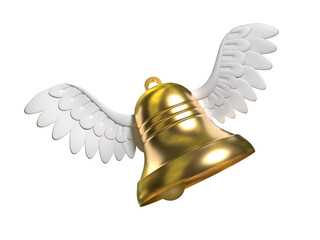 flying easter golden bell wich wings - obrazy, fototapety, plakaty