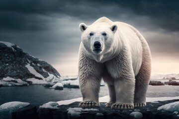 Obraz na płótnie Canvas The Graceful March of a Polar Bear Across the Frozen Tundra Generative AI
