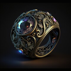 Fantasy ring, magic jewelry for witch or wizard. Ai art. Game icon