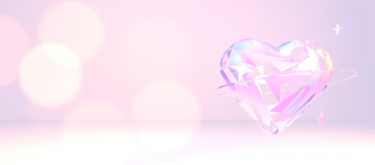 3d rendered metallic wireframe heart with empty space and bokeh light effect.