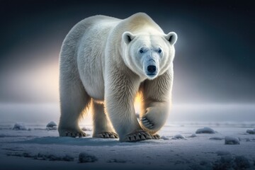 Obraz na płótnie Canvas The Majestic Polar Bear Taking a Stroll Across the Snowy Landscape Generative AI