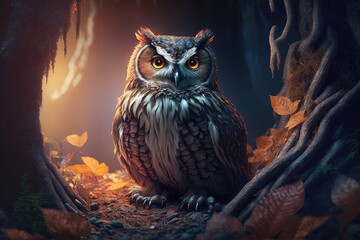 The Mysterious Tale of the Glowing Owl in the Enchanted Woods Generative AI