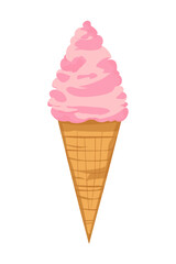 Ice cream in cartoon style, pink color isolated on white