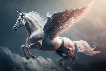 Obraz na płótnie Canvas The Wonder of Nature - A Horse Taking Flight in the Sunny Sky Generative AI