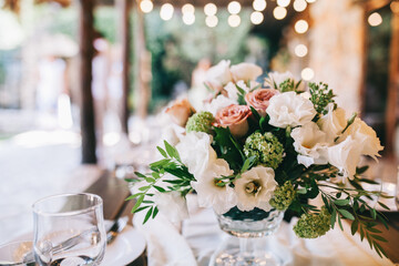 Wedding table decoration. Table set.