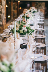 Wedding table decoration. Table set.
